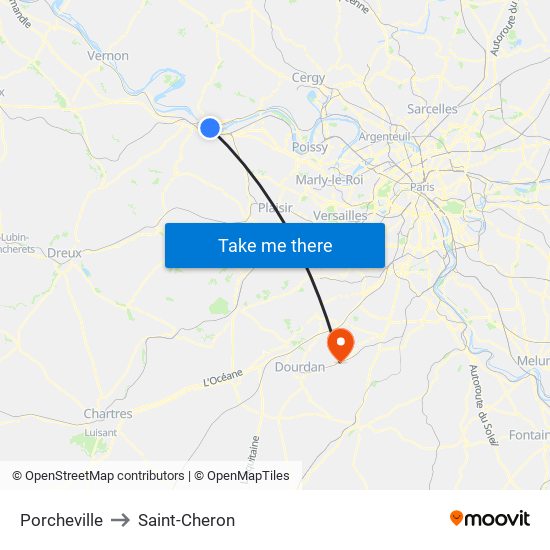 Porcheville to Saint-Cheron map