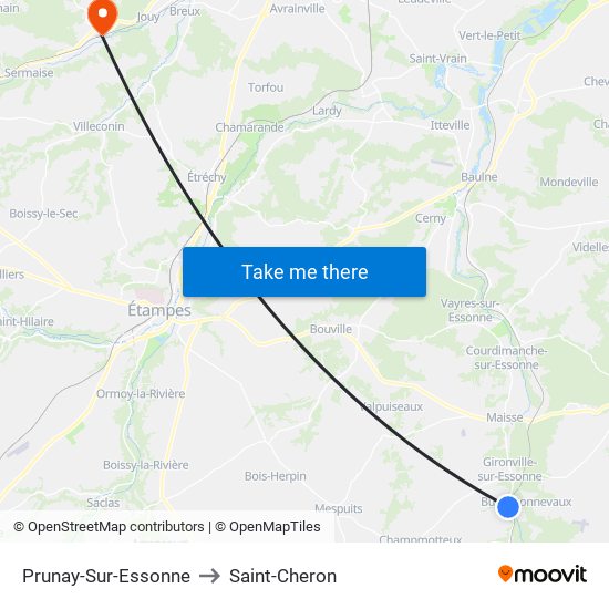 Prunay-Sur-Essonne to Saint-Cheron map