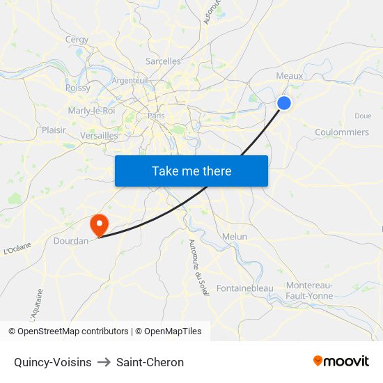 Quincy-Voisins to Saint-Cheron map