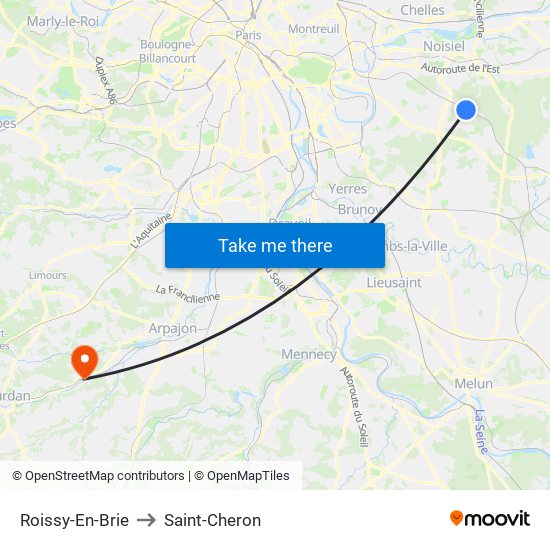Roissy-En-Brie to Saint-Cheron map