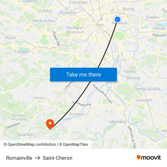 Romainville to Saint-Cheron map