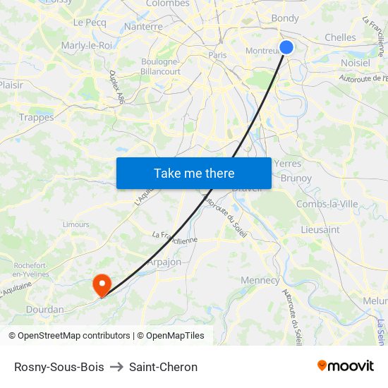 Rosny-Sous-Bois to Saint-Cheron map