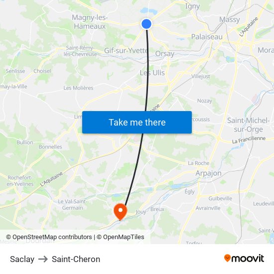 Saclay to Saint-Cheron map