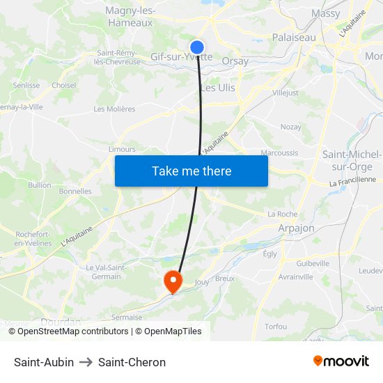 Saint-Aubin to Saint-Cheron map