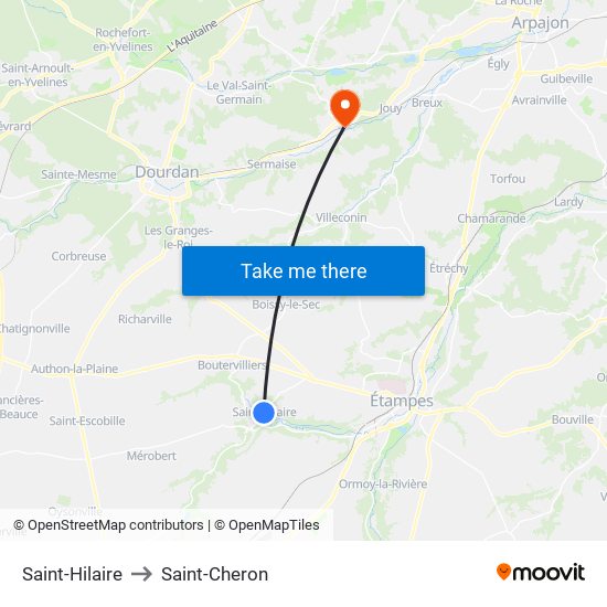 Saint-Hilaire to Saint-Cheron map