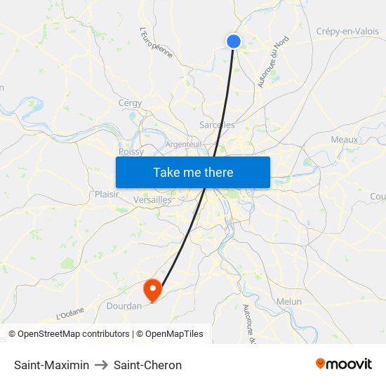 Saint-Maximin to Saint-Cheron map