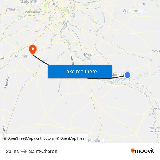 Salins to Saint-Cheron map