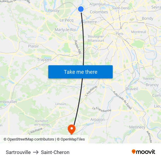 Sartrouville to Saint-Cheron map