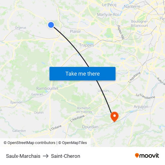 Saulx-Marchais to Saint-Cheron map