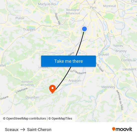 Sceaux to Saint-Cheron map