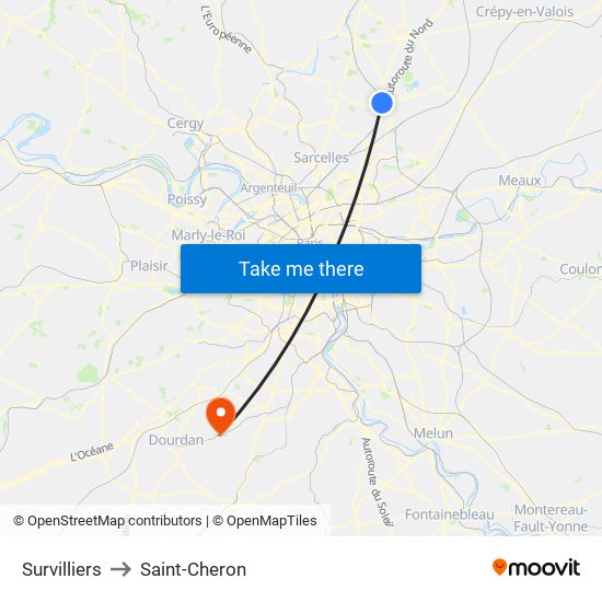 Survilliers to Saint-Cheron map