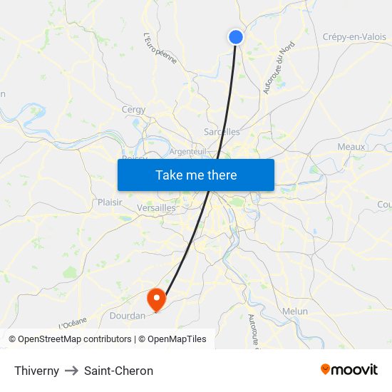 Thiverny to Saint-Cheron map