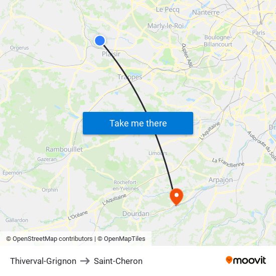 Thiverval-Grignon to Saint-Cheron map