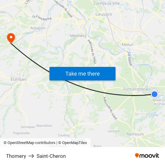 Thomery to Saint-Cheron map