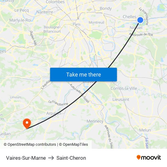 Vaires-Sur-Marne to Saint-Cheron map