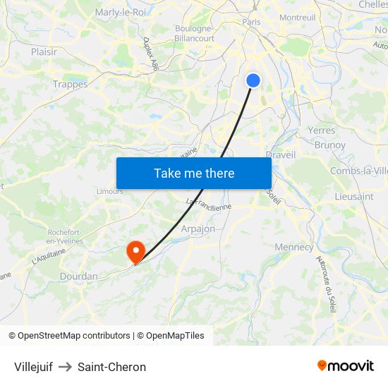 Villejuif to Saint-Cheron map