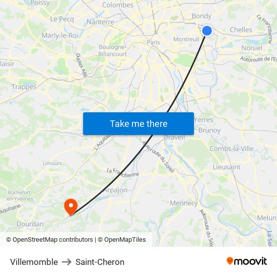 Villemomble to Saint-Cheron map