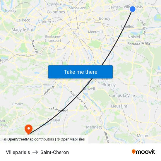 Villeparisis to Saint-Cheron map