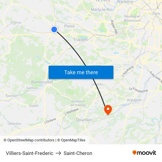 Villiers-Saint-Frederic to Saint-Cheron map