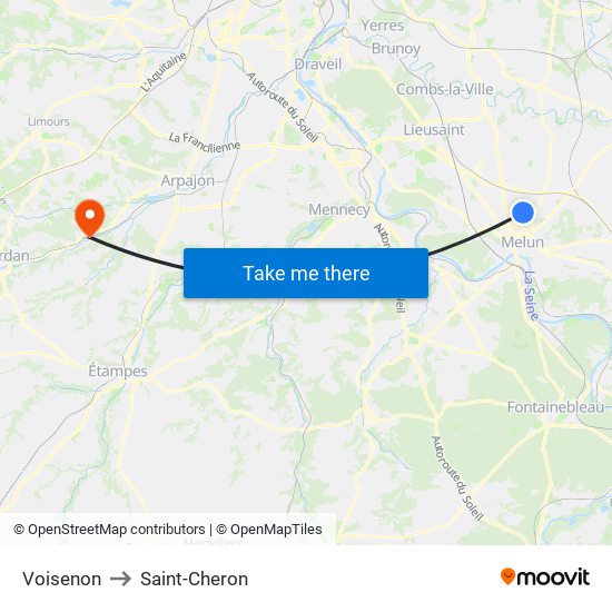 Voisenon to Saint-Cheron map