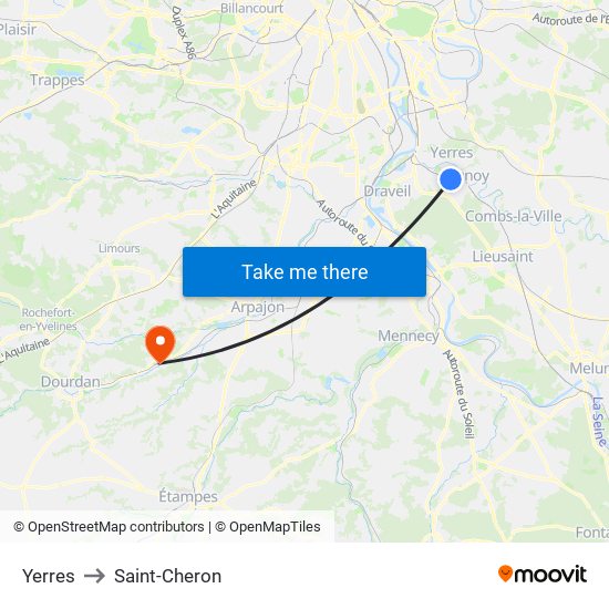Yerres to Saint-Cheron map