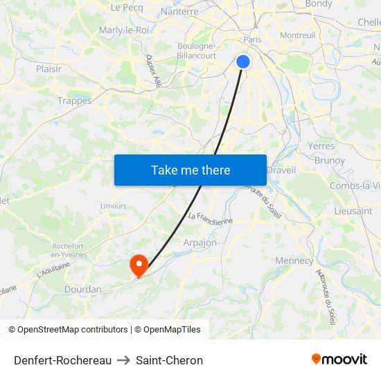 Denfert-Rochereau to Saint-Cheron map