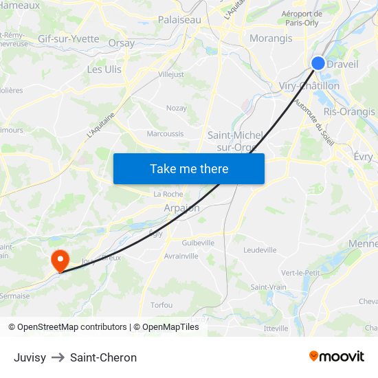Juvisy to Saint-Cheron map