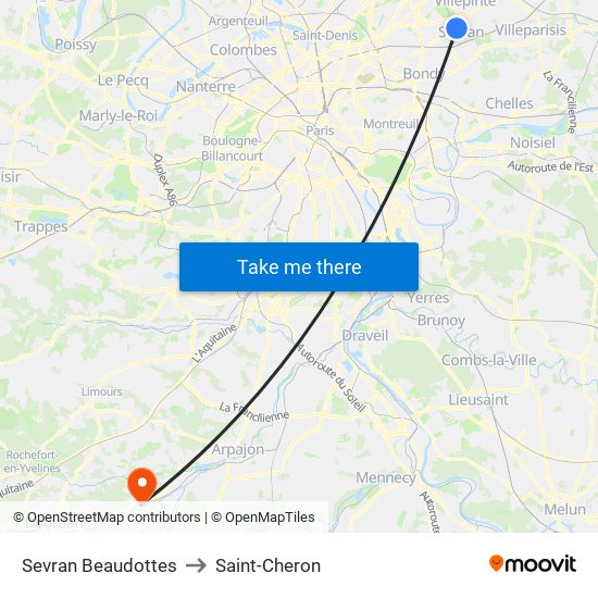 Sevran Beaudottes to Saint-Cheron map