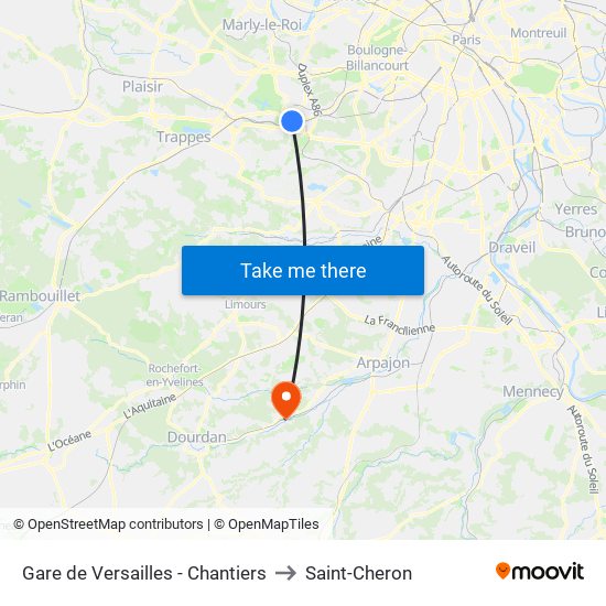 Gare de Versailles - Chantiers to Saint-Cheron map