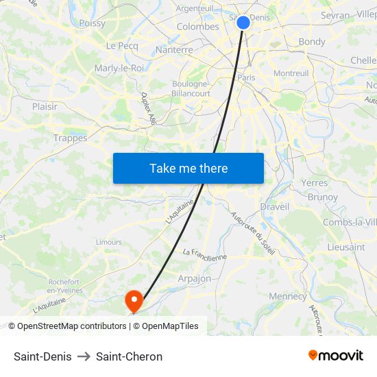 Saint-Denis to Saint-Cheron map