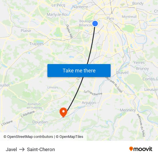 Javel to Saint-Cheron map