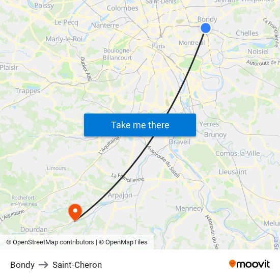 Bondy to Saint-Cheron map