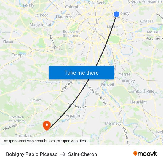 Bobigny Pablo Picasso to Saint-Cheron map