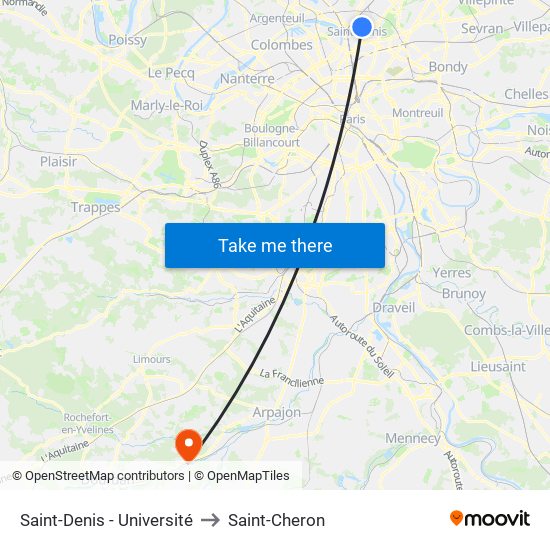 Saint-Denis - Université to Saint-Cheron map