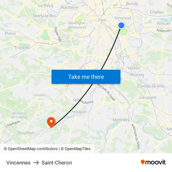 Vincennes to Saint-Cheron map