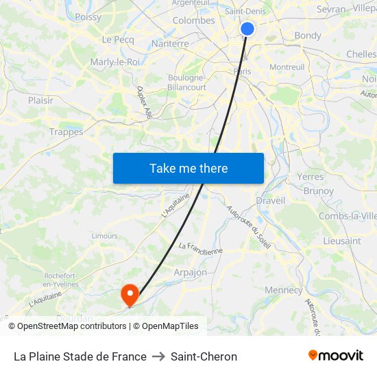 La Plaine Stade de France to Saint-Cheron map