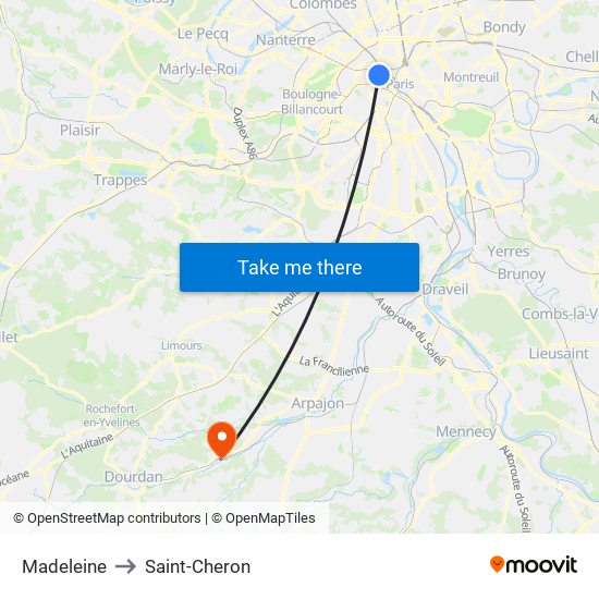 Madeleine to Saint-Cheron map