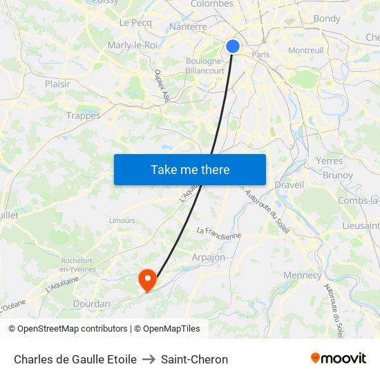 Charles de Gaulle Etoile to Saint-Cheron map