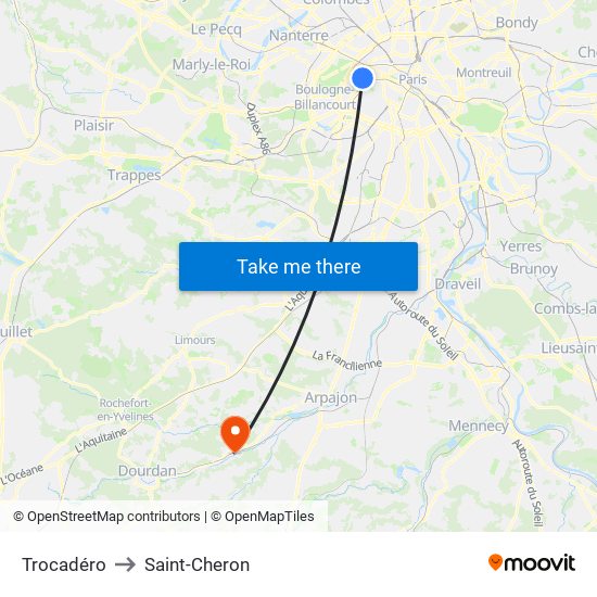 Trocadéro to Saint-Cheron map