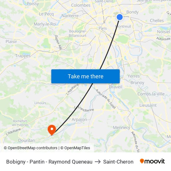 Bobigny - Pantin - Raymond Queneau to Saint-Cheron map