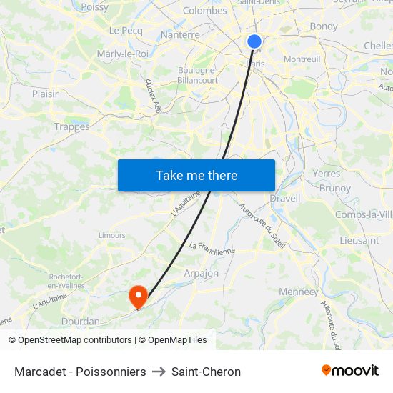 Marcadet - Poissonniers to Saint-Cheron map