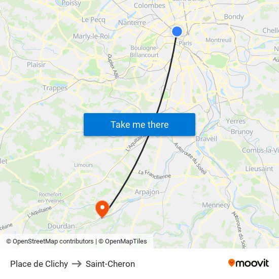 Place de Clichy to Saint-Cheron map