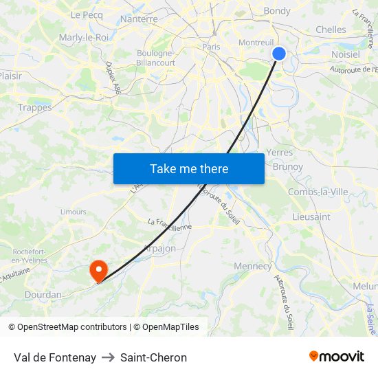 Val de Fontenay to Saint-Cheron map