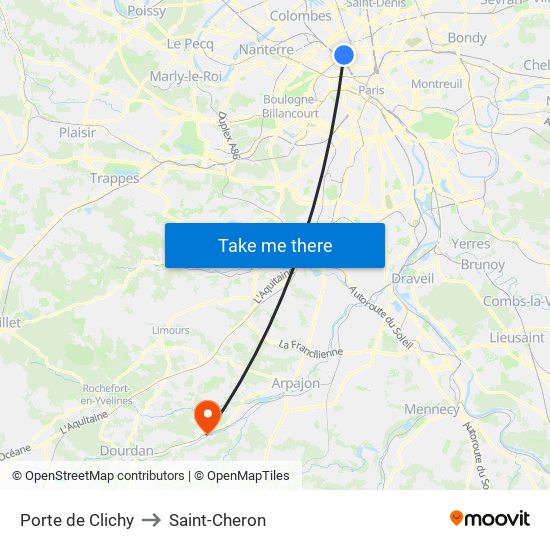 Porte de Clichy to Saint-Cheron map