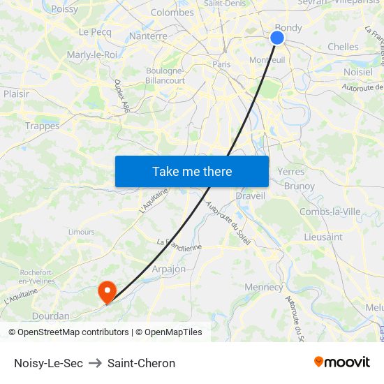 Noisy-Le-Sec to Saint-Cheron map