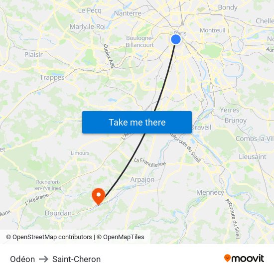 Odéon to Saint-Cheron map