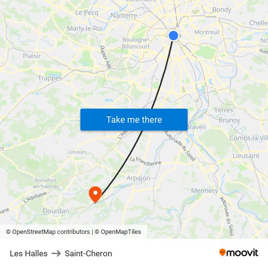 Les Halles to Saint-Cheron map