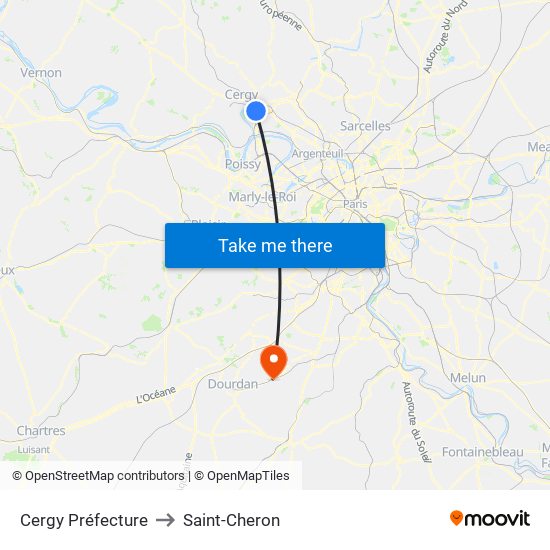 Cergy Préfecture to Saint-Cheron map