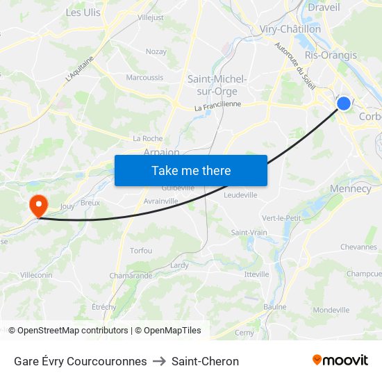 Gare Évry Courcouronnes to Saint-Cheron map
