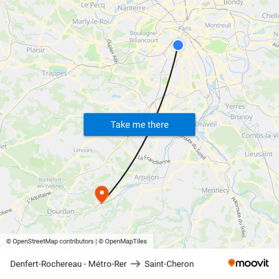 Denfert-Rochereau - Métro-Rer to Saint-Cheron map